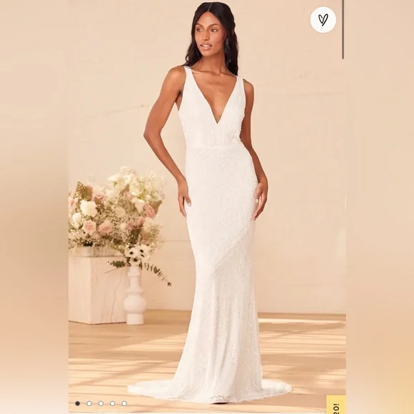 Lulus The Sweetest Vows White Sequin Mermaid Maxi Dress New - Picture 10 of 10